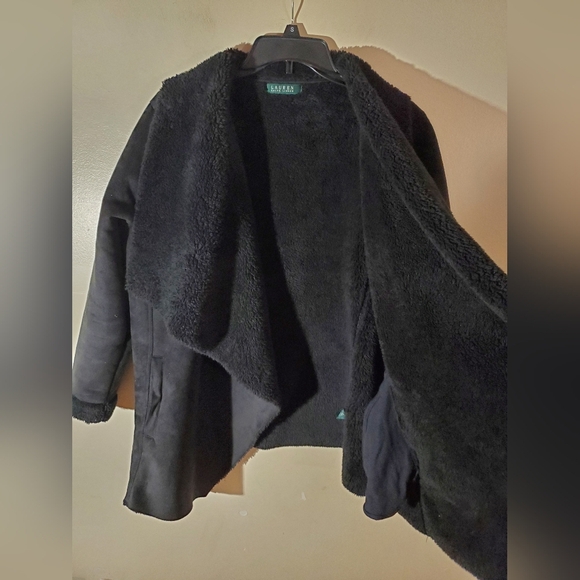 Lauren Ralph Lauren Faux Shearling Sherpa  Drape Front Jacket Size M - Picture 5 of 8